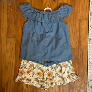 4T romper set chambray and floral